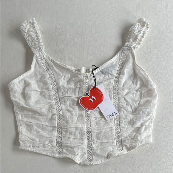 Cider Tops - Cider White Fitted Crop Bustier Tank Top Size Medium Sexy Demure Festival Cotton